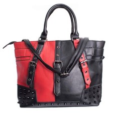 Harleen Studded Black & Red Bag - Punk Crossbody Handbag for Goth & Alt Styles