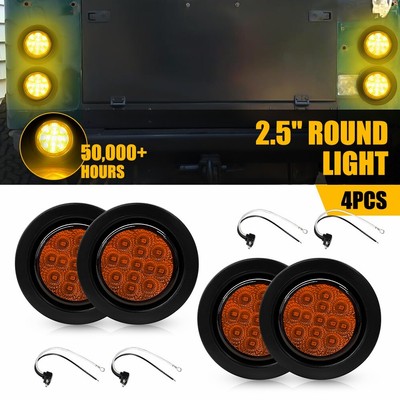 4x 2.5 Inch Amber DOT Round LED Clearance Tail Lamp Side Marker Light w/ Grommet