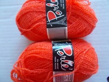 Lion Brand Perle fashion yarn, light orangey red, lot of 2, France