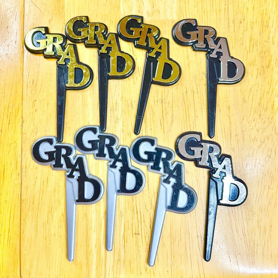 8 selecciones de cupcakes GRAD, decoración de cupcakes 3 dorados/negros, 3 negros/grises, 2 plateados/negros Foto 3 de 4