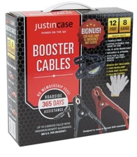 Justincase 12 Foot 8 Gauge Jumper Cables With Bonus Headlamp & Emergency Gloves