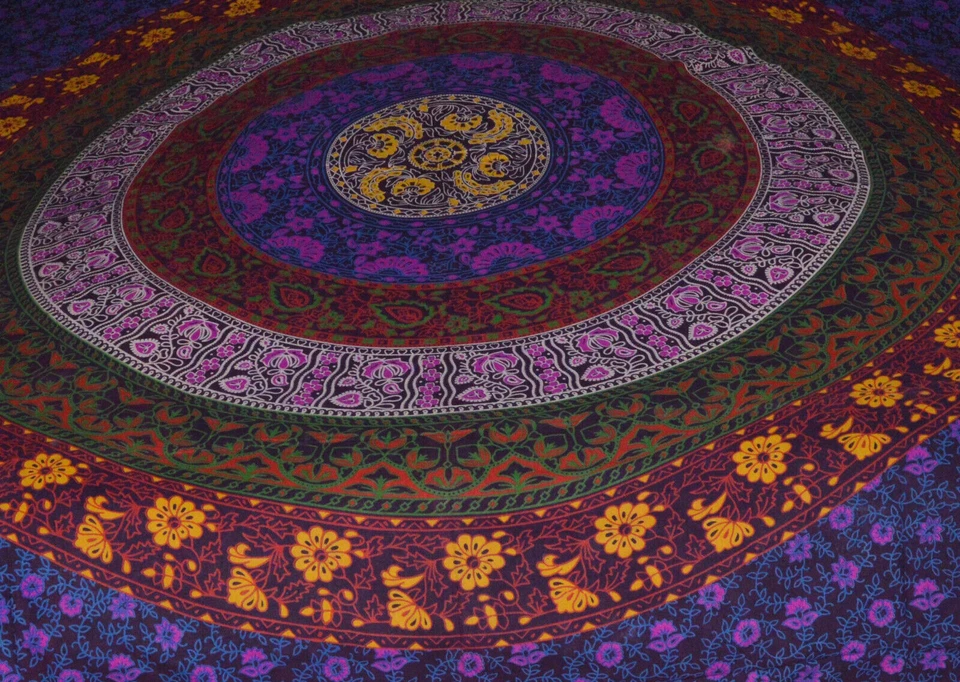 100% Cotton Mandala Rajasthani Jaipuri Queen Bed Sheet with Pillow Cover Set - Image 3 of 4