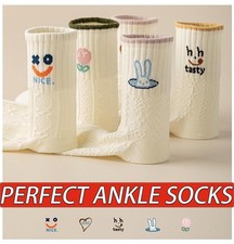 Women  s Cute Ankle Socks Set With Designs - Ribbed Size 5-9