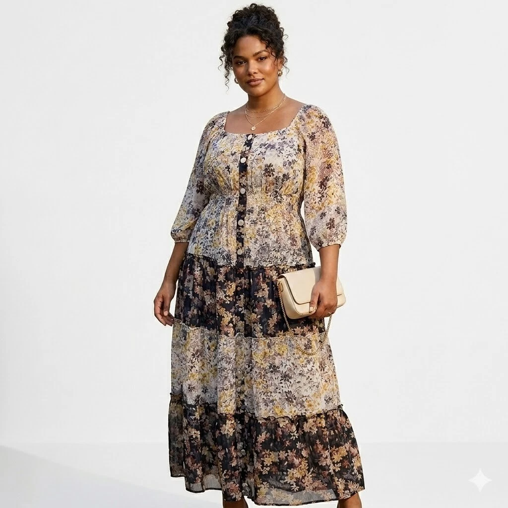 ebay plus size party dresses Plus Size Christmas Women Check A-Line Dress Casual Cocktail Party Midi Dresses