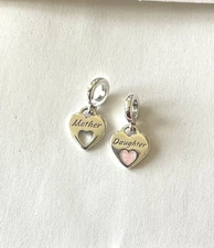 PANDORA  MOTHER/DAUGHTER HEART DANGLE CHARM SET, STERLING SILVER, NWT