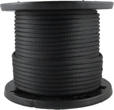 QNR 3/8" Black Polyester Rope, Solid Braid Dacron Utility Rope, 250 ft Spool, Lo
