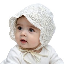 Baby Lace Christening Bonnet for Newborn   Soft Comfortable Infant Sun Beige