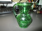 Vintage Green Cracked / Crackled Glass Pitcher/Vase 3 3/4 inches tall — photo 1