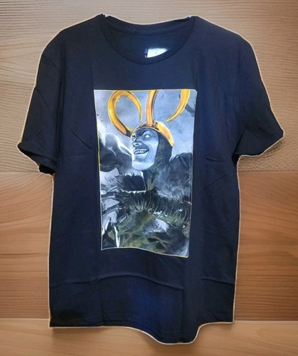 Adult Unisex Sz Large Marvel LOKI Golden Horns Black Graphic T Shirt, NWT