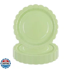 50 Pcs Sage Green Paper Plates 9 Inch, Scalloped Paper Plates Disposable Cake