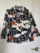 Chico's Women's Navy and Orange Floral Bolero Jacket Size Medium