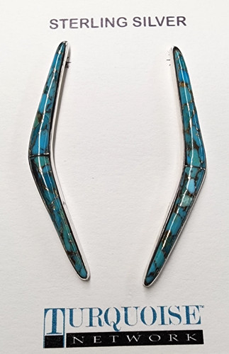Turqouise Network Matrix Turquoise Sterling Silver Earrings 50mm