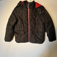 Tommy Hilfiger Kids Puffer Jacket Black Hooded Winter Coat Size M 10/12 Repaired