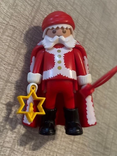 Vintage Playmobil Christmas Santa Claus Figure in Cape With Whip And Star Excond
