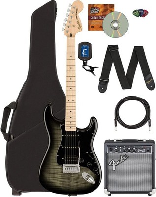 Fender Squier Affinity Stratocaster FMT HSS - Black Burst w/ Frontman 10G Amplif