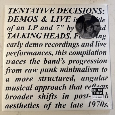 RSD BLACK  FRIDAY 2025 TALKING HEADS CLEAR VINYL TENTATIVE DECISIONS LP 7''