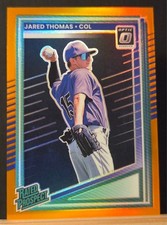 JARED THOMAS RC | OPTIC ORANGE /199 | 2025 Donruss | Rookie Card #147 | Rockies. rookie card picture