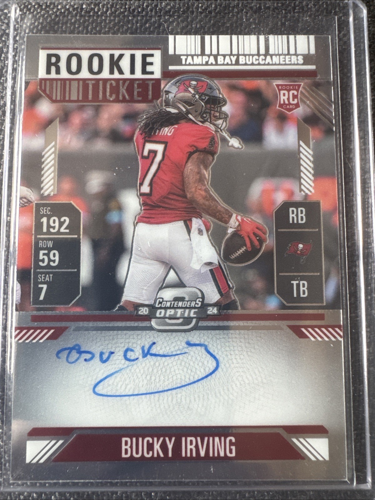 2024 Panini Contenders Optic #122 Bucky Irving RC Rookie Ticket On Card Auto