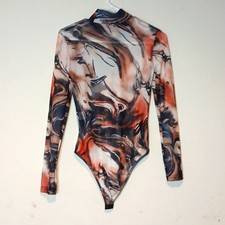 Sheer long sleeve bodysuit with patterns  Size: Medium