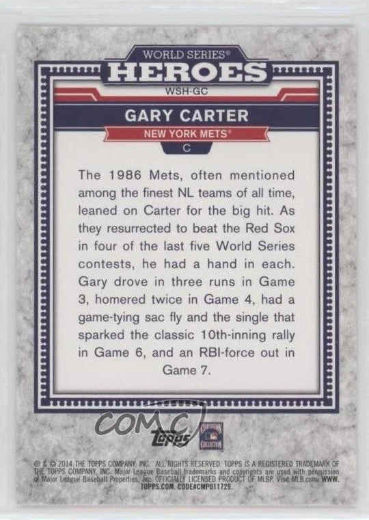 2014 Topps Update World Series Heroes Gary Carter #WSH-GC HOF - Image 2 of 2