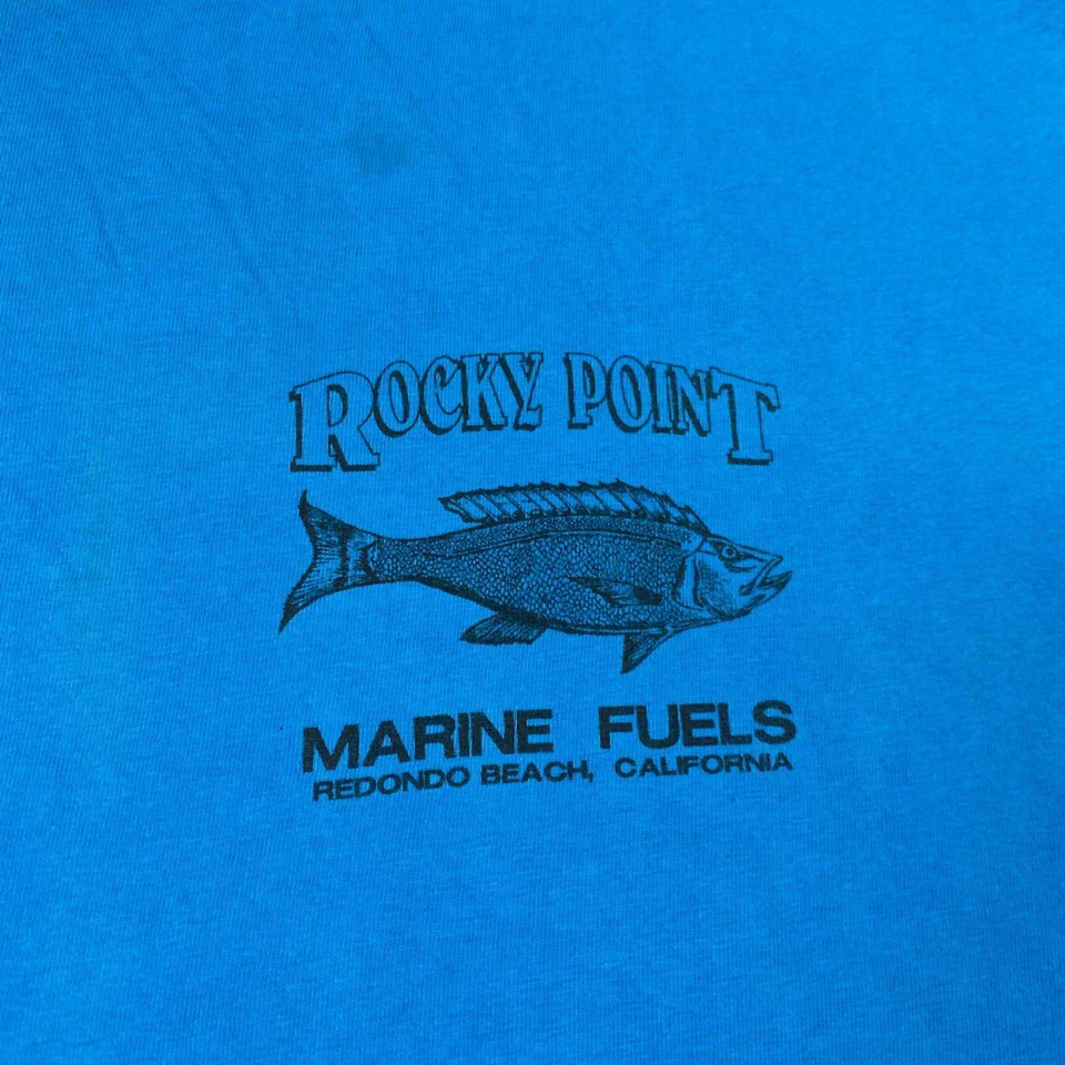 Vintage Rocky Point Fishing Graphic T shirt XL Beefy T 90s Blue Redondo Beach - Image 2 of 4