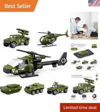 Durable Diecast Military Vehicles: Tank and Helicopter Playset for Kids 6-10