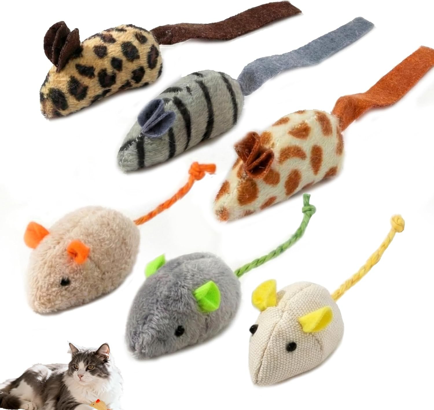 6 Pack Catnip Mouse Toys for Indoor Cats & Kittens - Assorted Colours,