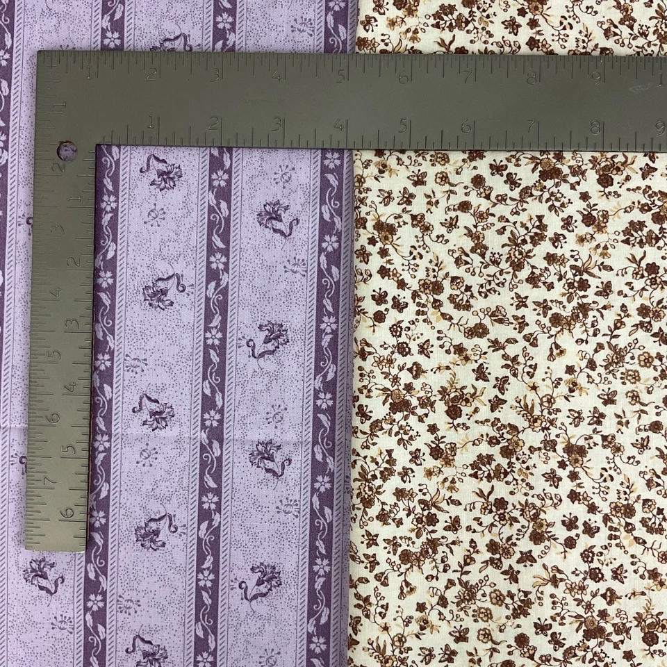 Lote tela algodón acolchado floral vintage morado y marrón delicadas flores Foto 2 de 4