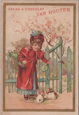 Van Houten Cacao Chocolat Chocolate Girl Feeding Rabbits Gate Fence Basket MQV1