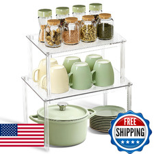 BOMOKS Clear Kitchen Cabinet Organizer, Set of 2 Stackable Spice Rack, Acrylic S
