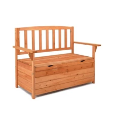 VINGLI Outdoor Storage Bench, Large Wood Deck Box with Seating, Weatherproof ...
