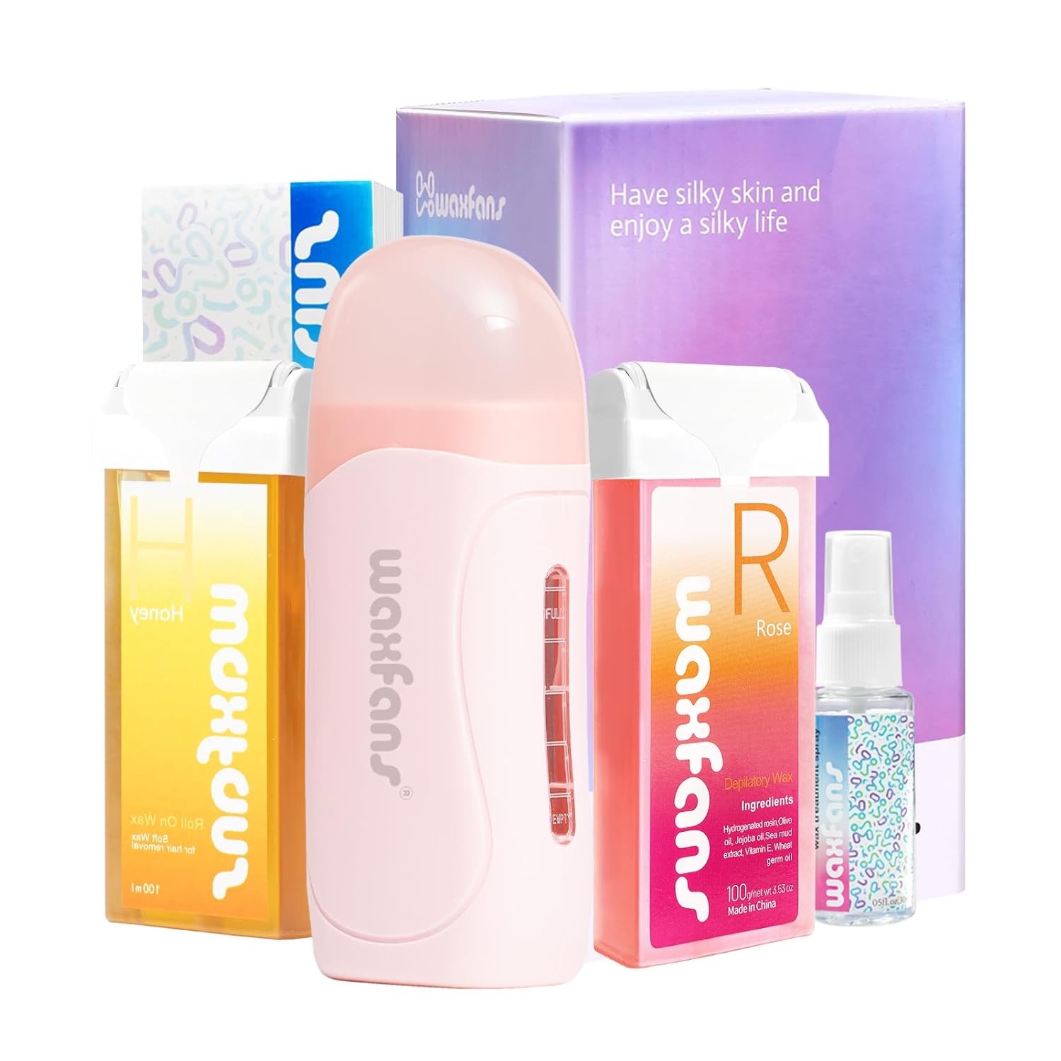 Waxfans Roll on Wax Kit, Waxing Kit for Women and Men, Wax Roller Waxing Kit for