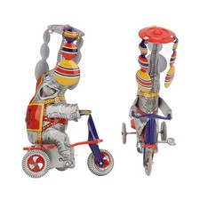 Clockwork Driven Elephant On Tricycle Tin Toy Vintage Wind Up Riding Toy With