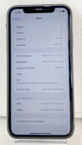 PRE-OWNED - APPLE, INC. IPHONE 11 GSM+CDMA 64GB BLACK - UNLOCKED - Photo 4 sur 9