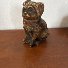 Ancienne tirelire à casser, chien en plâtre, 1900