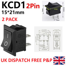 Black Rocker Switch 2 Pin 21X15MM KCD1-101 On/Off SPST Boat x2 6A/250V UK
