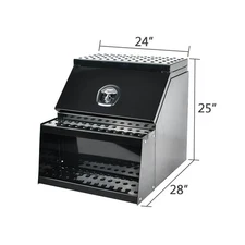 25"x28"x24" Aluminum Side Mount Semi Truck Tool Box with Saddle Step&Lock Black