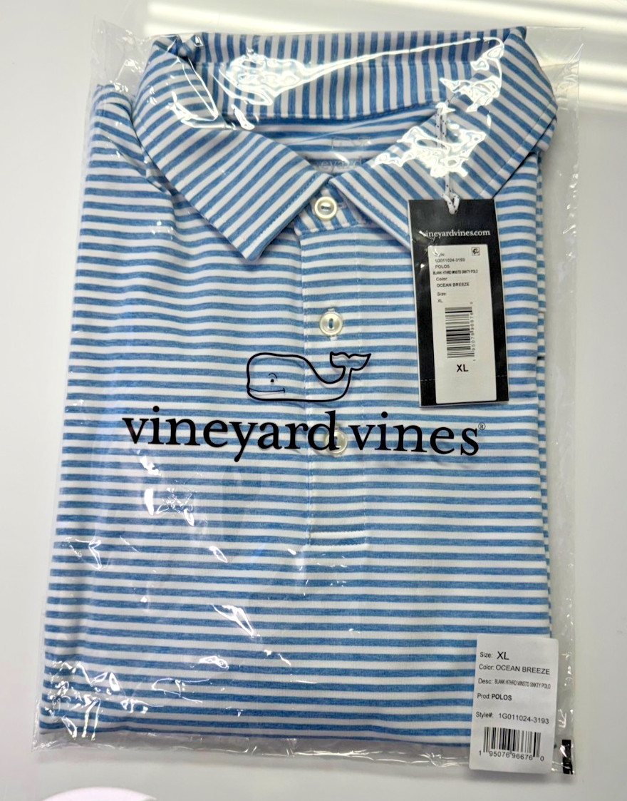 Vineyard Vines Striped Winstead Sankaty Polo - XL - Blue & W