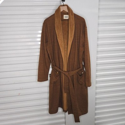 Fleece Robe Ugg Robinson Size M/L Men Brown Heathered Knit Plush Long Belted EUC