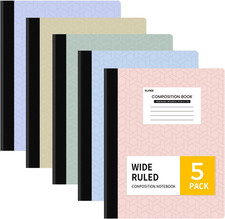 Composition Notebook, Wide Ruled Paper, 5 Pack, 9-3/4" x 7-1/2", 80 Sheets/160 P