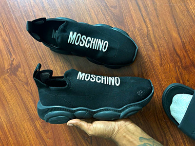 Moschino Men s Black Slip-On Knit Sneakers Teddy Bear Logo Sole EU 44 US 11