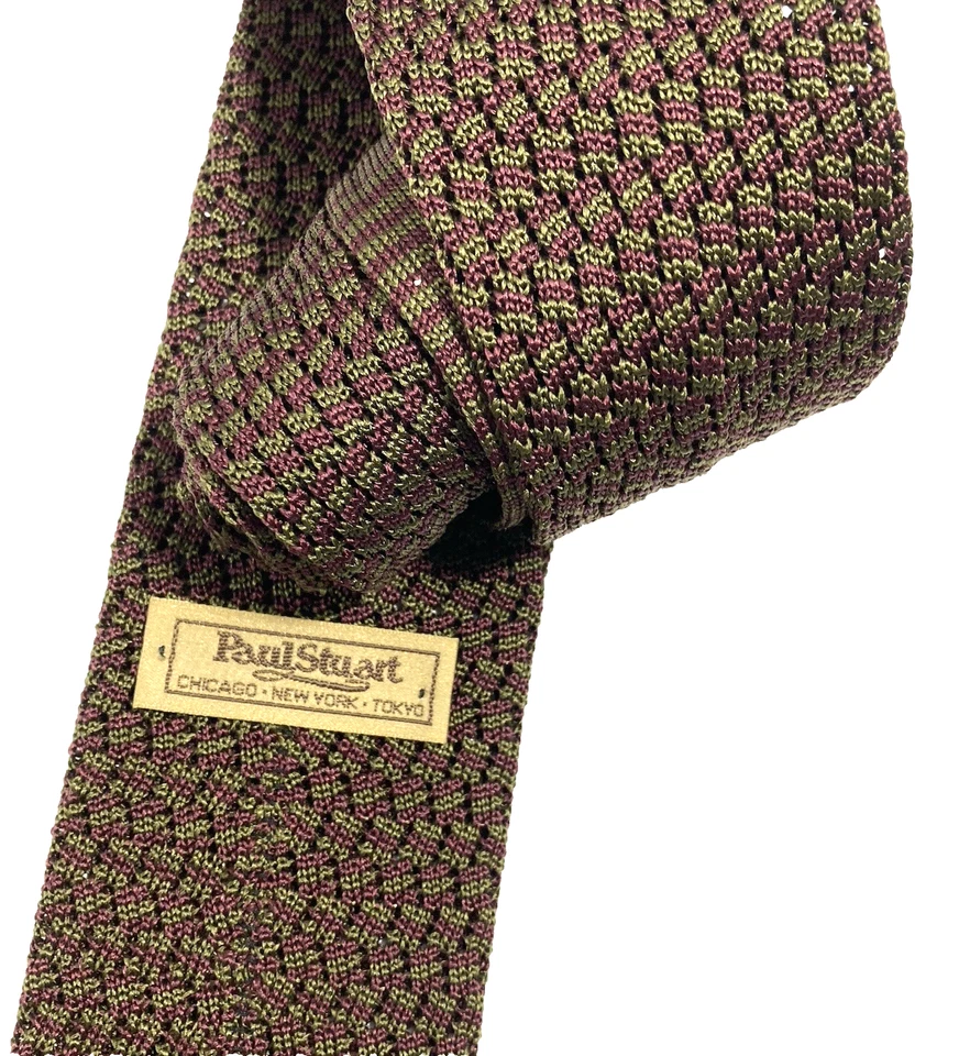 "Corbata de punta cuadrada para hombre PAUL SGUARD marrón/borgoña tejido crujiente 100 % seda/Italia 59""" Foto 3 de 4