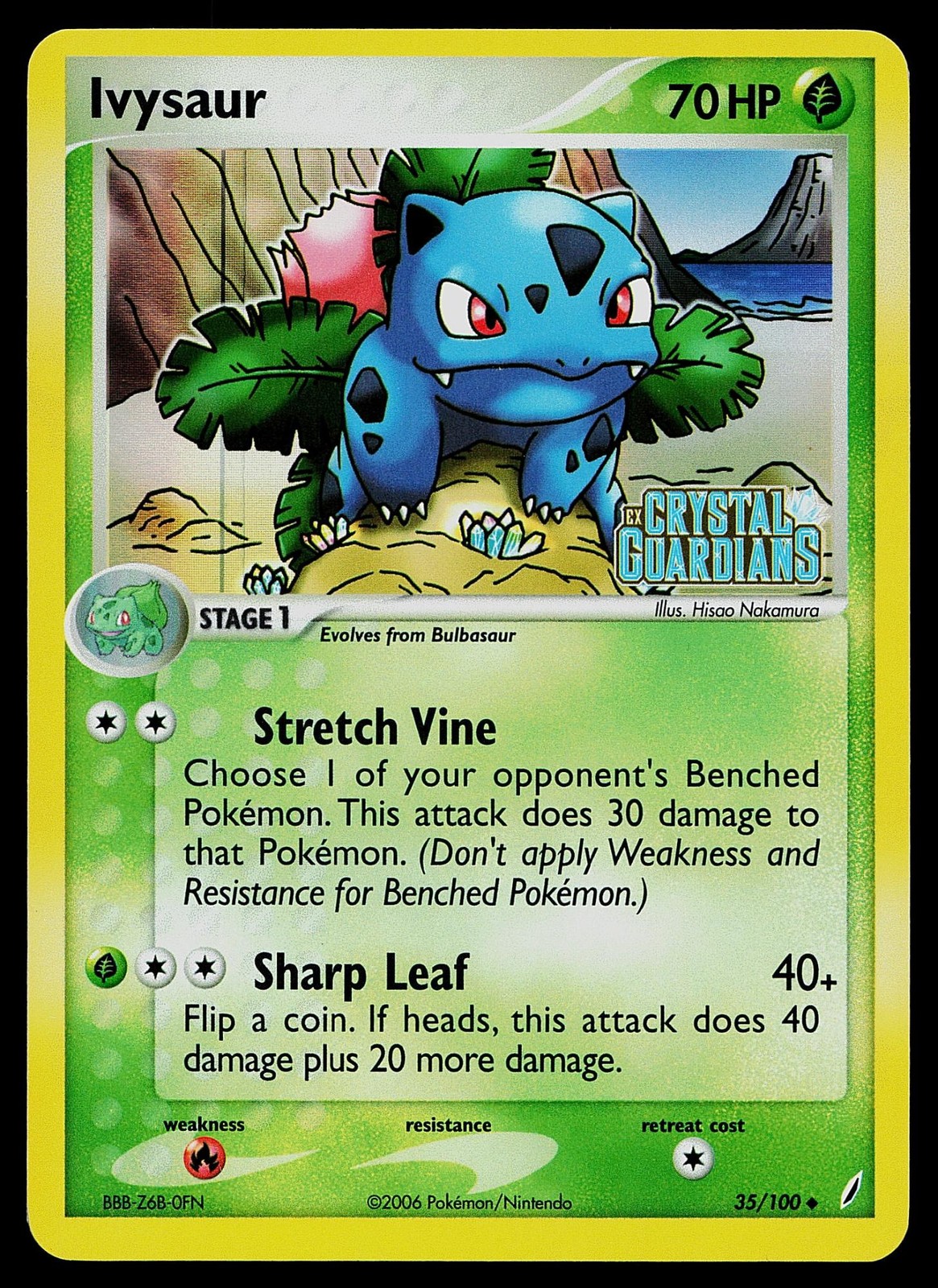 Pokemon Card - Ivysaur Crystal Guardians 35/100 Reverse Holo Uncommon Stamped