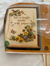 VTG Creative Circle Life is Fragile Handle w/ Prayer Crewel Embroidery Kit 1004