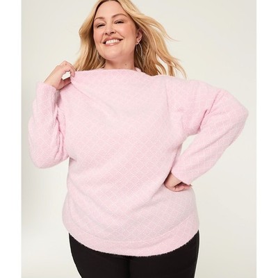 Lane Bryant Pink Diamond Textured Knit Boat Neck Pullover Sweater Womens 26/28