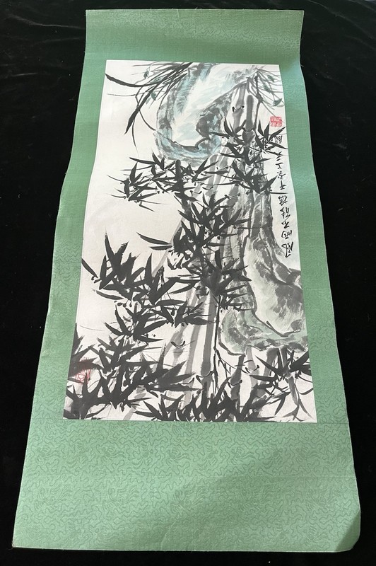 Vintage Japanese Painting Hanging Wall Scroll Landscape Silk & Parchment 