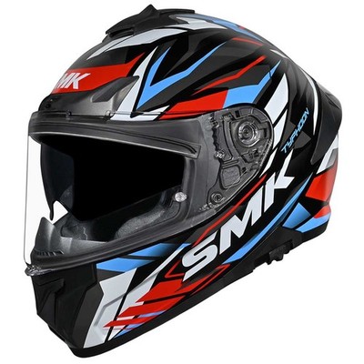 SMK Typhoon Rival schwarz weiß blau rot Motorradhelm + gratis dunkles Visier