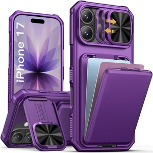 SSLOTSCASE for iPhone 17 Case with Card Holder & Sliding Camera Lens Cover