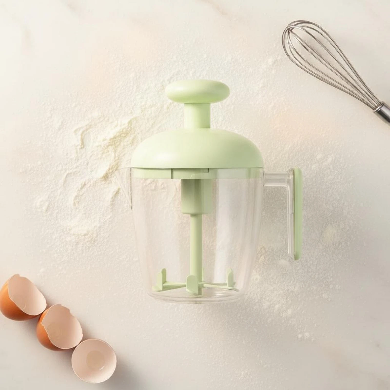 Push down Egg Whisk Fast Whipping Hand Push Whisk Large Capacity for Home