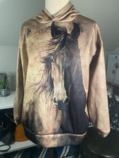 Women s Brown Horse Graphic Print Hooded Pullover Hoodie Long Sleeve